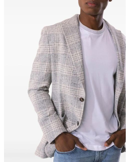 Eleventy Gray Single-Breasted Checked Jacket for men