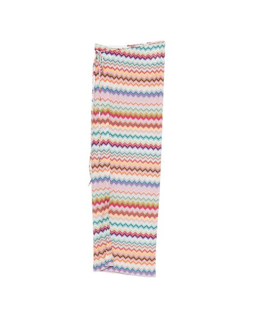 Missoni Women's White Drawstring Zigzag Long Skirt