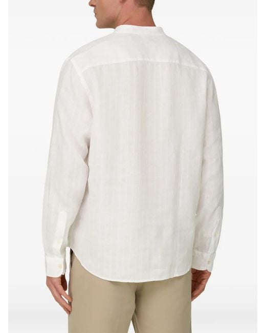 Boggi White Striped Mandarin-Collar Shirt for men