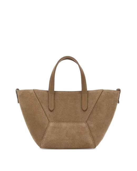 Brunello Cucinelli Brown Mini Sac À Main Bc Duo À Logo Embossé