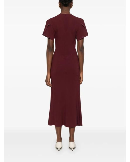 Victoria Beckham Red Eve Ruffle Midi Dress