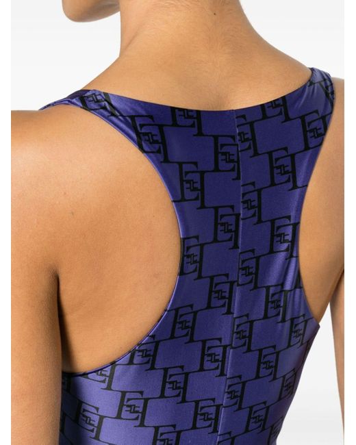 Elisabetta Franchi Blue Logo-print Stretch-jersey Jumpsuit