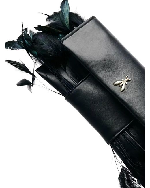 Patrizia Pepe Black Feather-Trim Clutch Bag