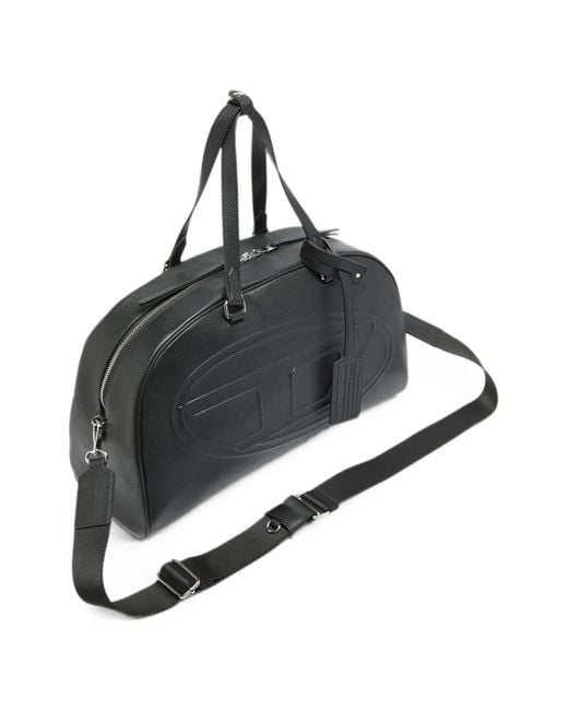 DIESEL Black 1Dr Dome-Leather Travel Bag With Oval D Logo for men