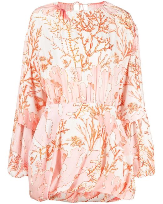 Stella McCartney Pink Coral-Print Puffball Mini-Dress