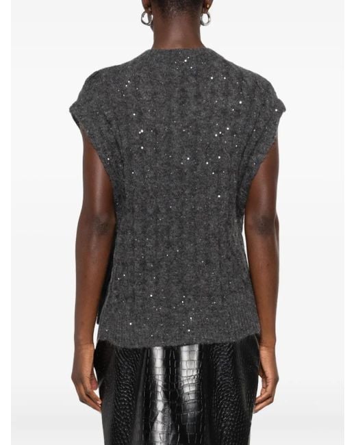 Brunello Cucinelli Black Sequin-Embellished Sleeveless Top