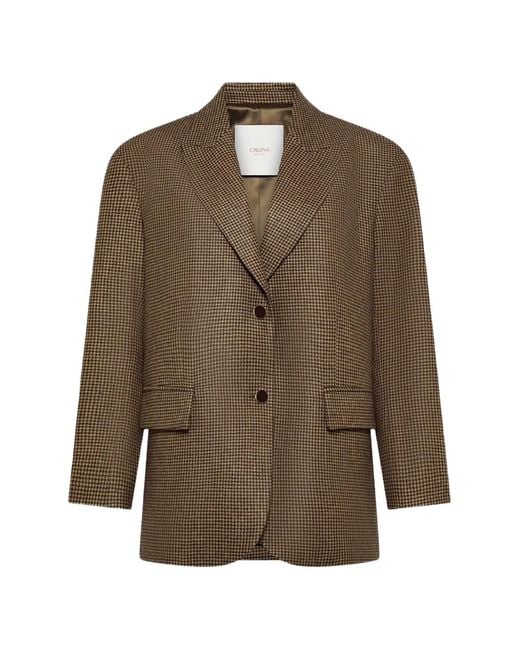 Cruna Brown Monia Houndstooth-Pattern Blazer