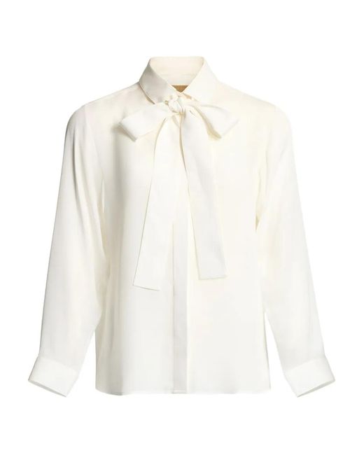 Elie Saab White Bow-Detail Silk Shirt