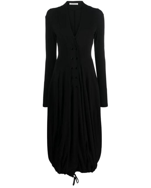 Philosophy Di Lorenzo Serafini Black V-Neck Double-Breasted Midi Dress