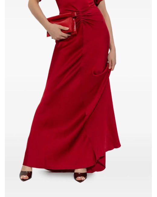 Victoria Beckham Red Draped-Detail Maxi Dress