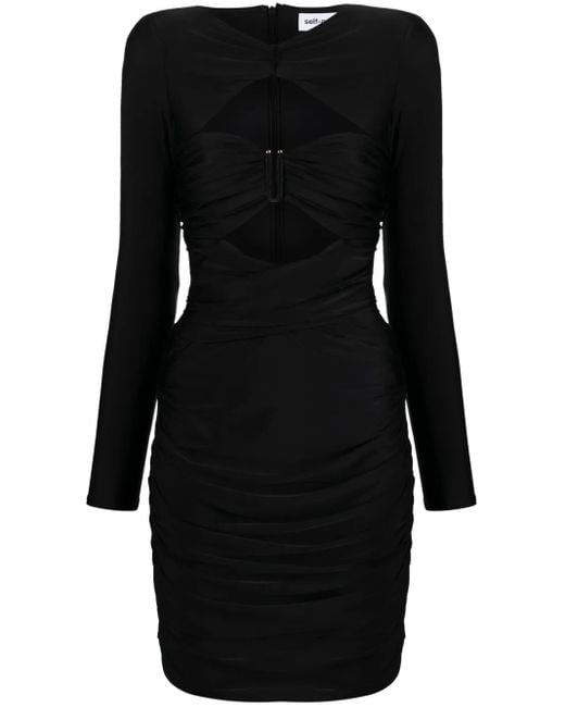 Self-Portrait Black Ruched Cut-Out Minidress