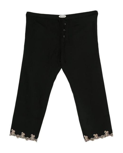Bode Black Lace-Trimmed Drawstring Trousers for men
