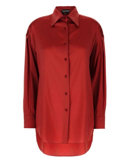 Tom Ford Red Long-Sleeve Silk Shirt