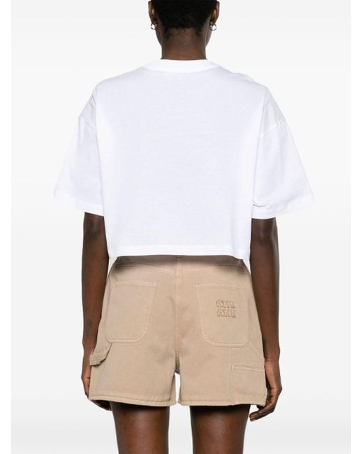 Miu Miu White Logo-embellished T-shirt