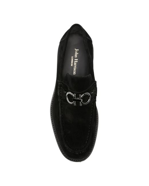 JOHN HARRISON Black Suede Lug-Sole Loafers for men