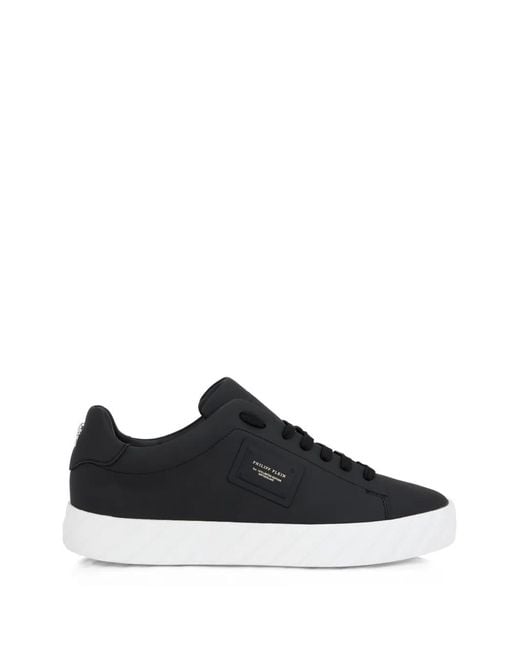 Philipp Plein Black Logo-Plaque Leather Sneakers