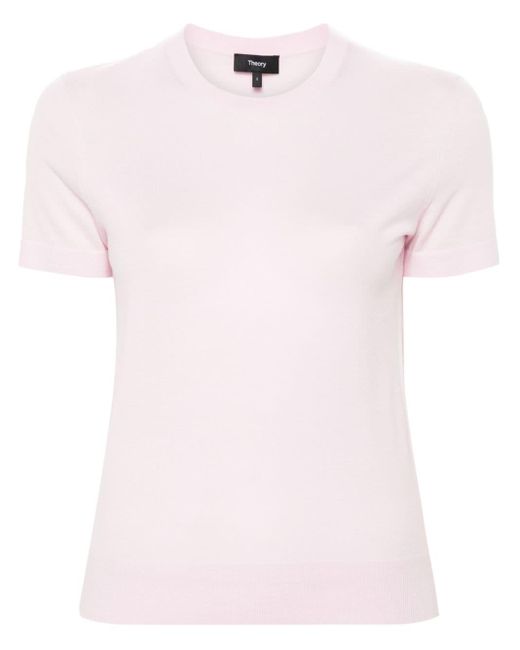 Short-sleeve knitted wool top di Theory in Pink