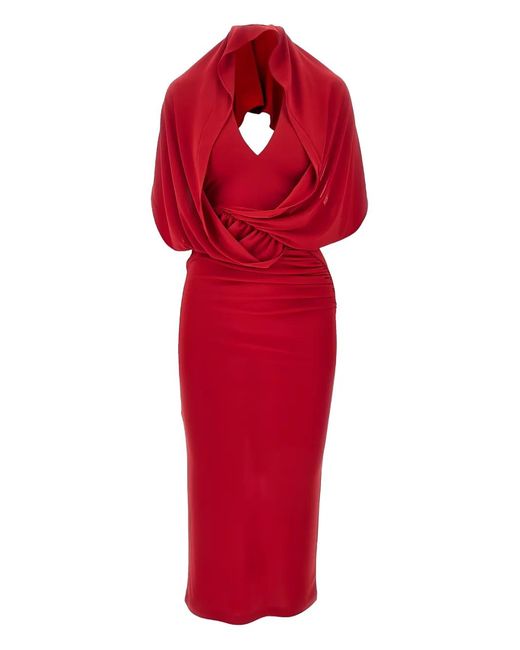 ANDAMANE Red Annie Open-Back Midi Dress