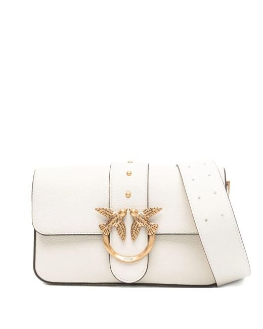 Pinko White Love Birds Leather Shoulder Bag