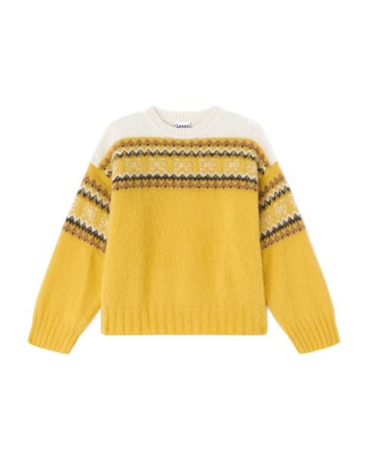 Ganni Yellow Patterned Sweater