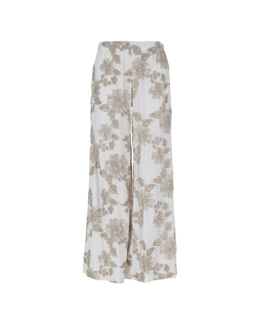 Kaos White Floral-Print Trousers