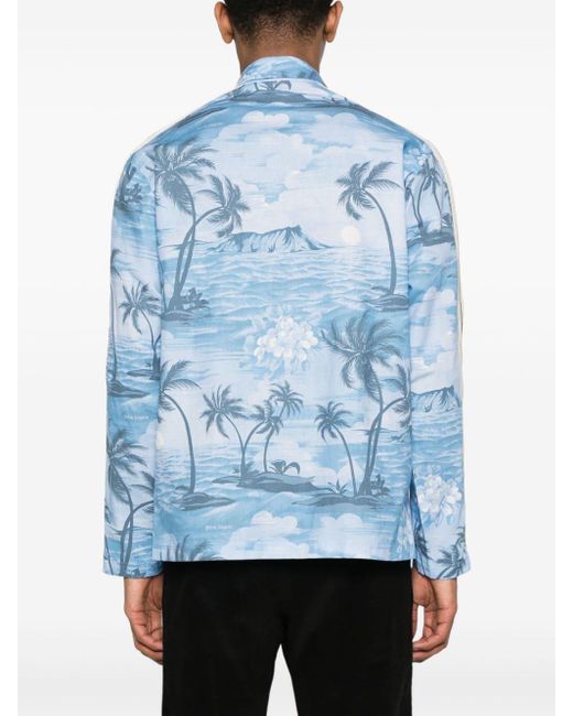 Palm Angels Blue Sunset-print Track Shirt for men