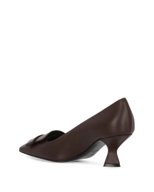 Sergio Rossi Brown Plaque-Detail Squared-Toe Heeled Pumps