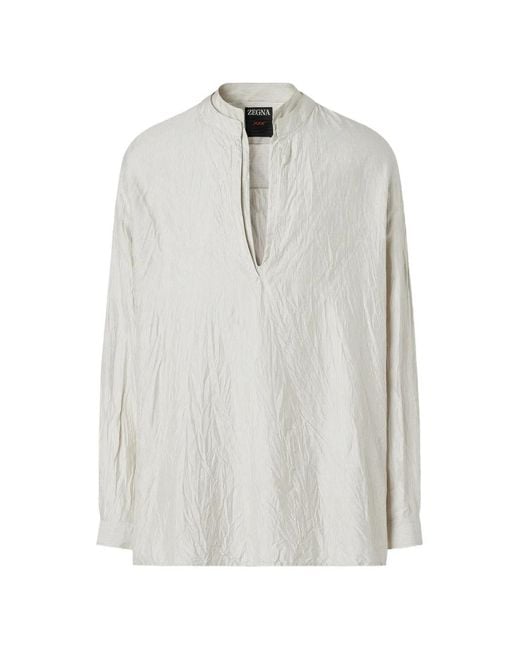 Zegna White Striped Silk Shirt for men