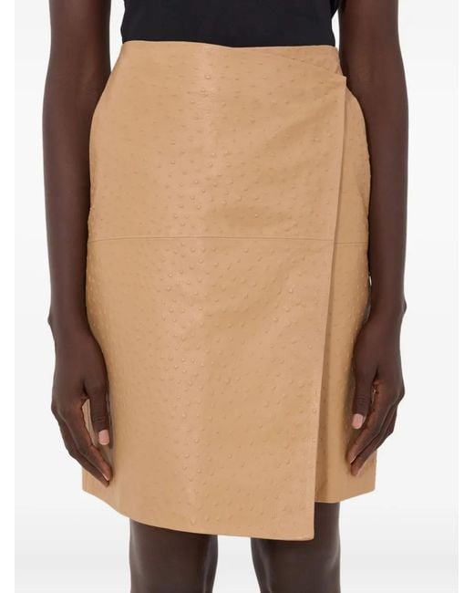 Loulou de Saison Natural Gora Ostrich-Effect Wrap Midi Skirt