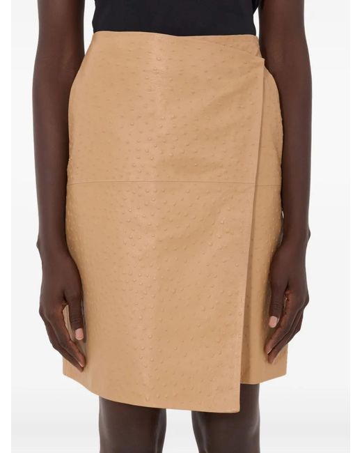 Loulou de Saison Natural Gora Ostrich-Effect Wrap Midi Skirt