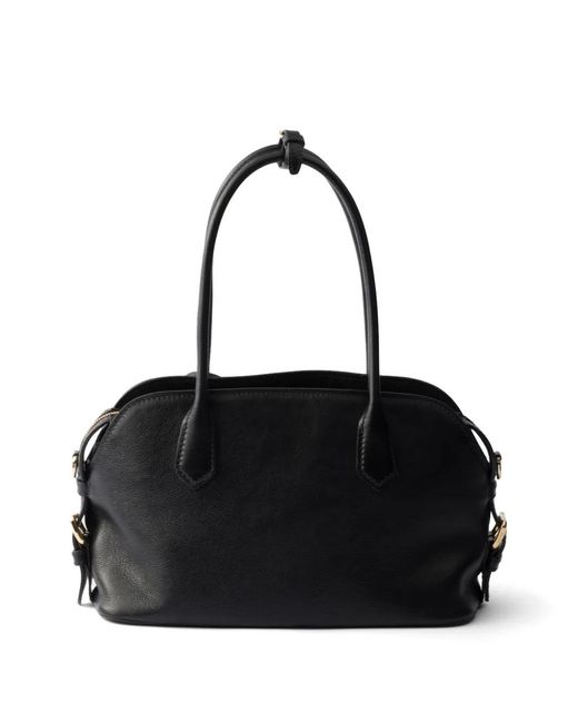 Prada Black Signet Medium Leather Tote Bag