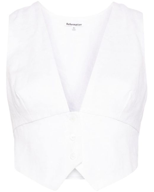Reformation White Sofia Cropped Linen Vest