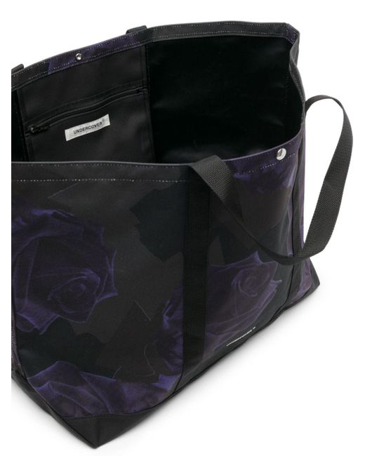 Undercover Black Rose-print Taffeta Tote Bag for men