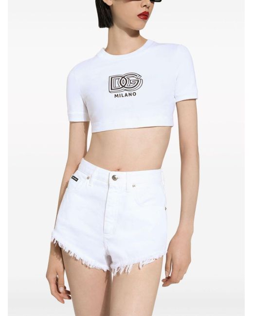 T-shirt en coton mélangé à logo imprimé Dolce & Gabbana en coloris White