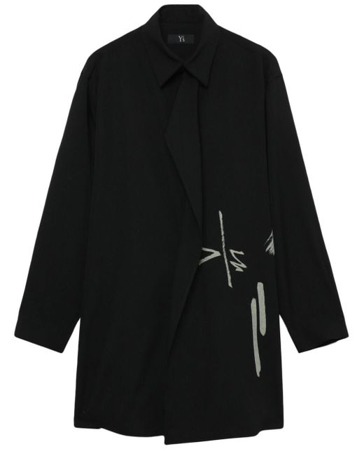Y's Yohji Yamamoto Black Abstract-print Wool Shirt