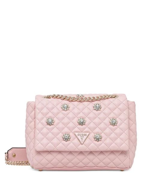 Guess Pink Mini Everlee Quilted Floral-Appliqué Cross Body Bag