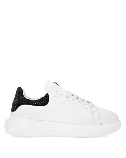 Philipp Plein White Mix Strass Crystal-Embellished Platform Sneakers