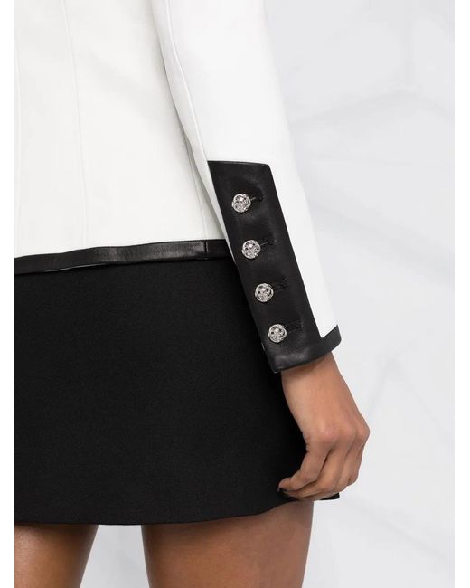 Philipp Plein White Two-Tone Leather Blazer