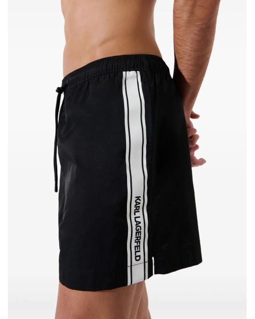Karl Lagerfeld Black Elongated-Logo Swim Shorts for men