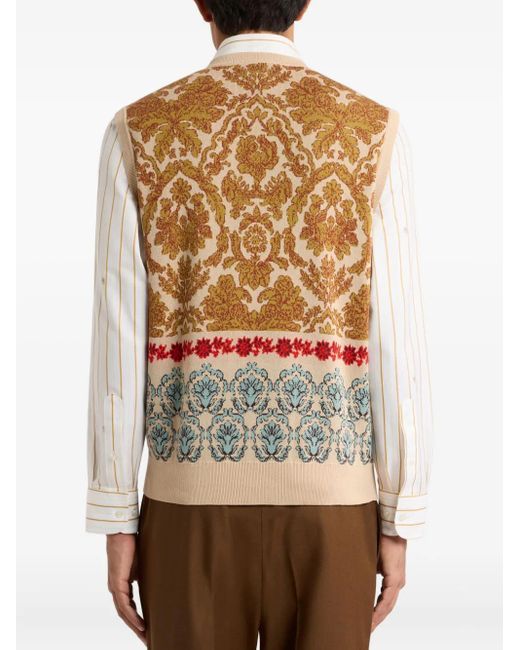 Etro Brown Jacquard-Pattern Waistcoat for men