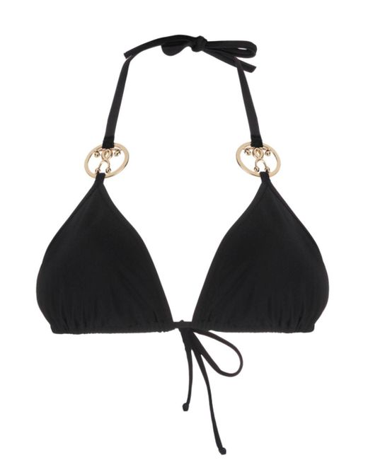 Top bikini con placca logo di Moschino in Black