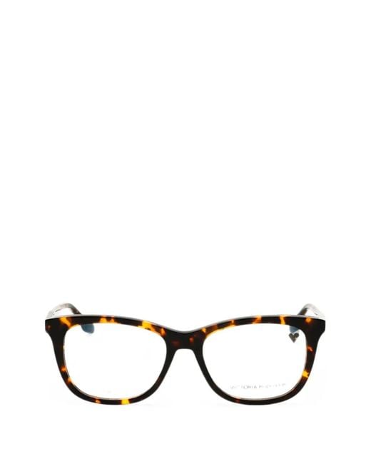 Victoria Beckham Black Tortoiseshell-Pattern Rectangle-Frame Glasses