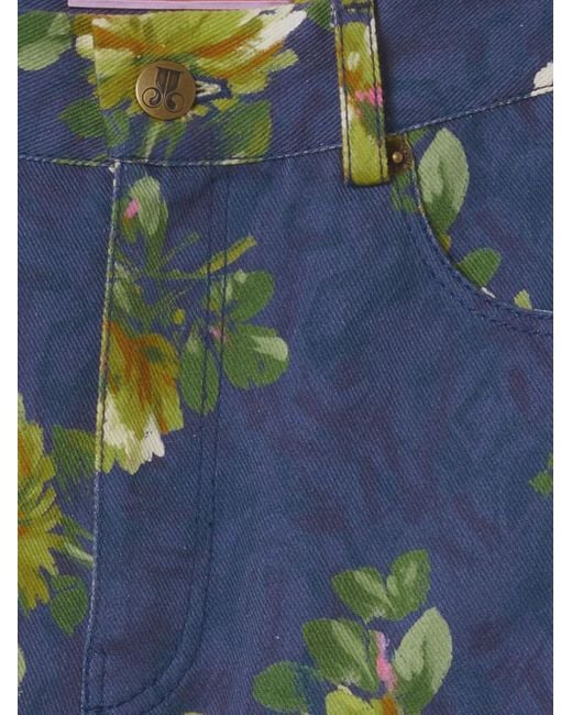 LaDoubleJ Blue Floral-Print Flared Jeans