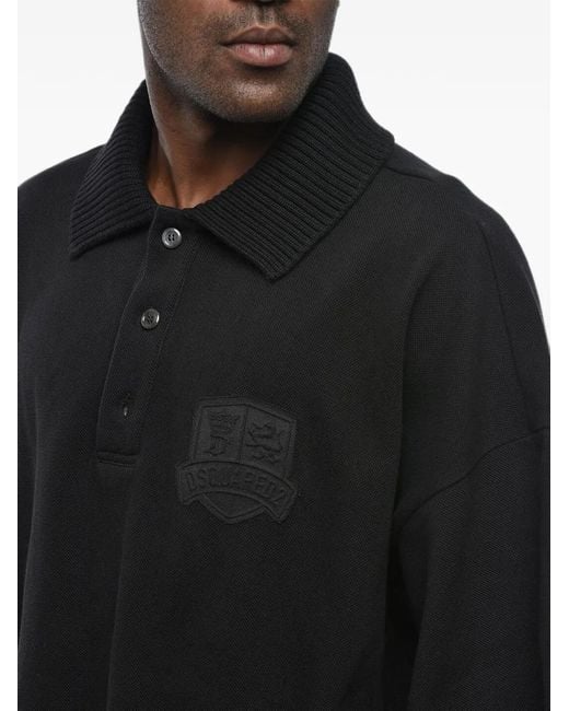 DSquared² Black Embroidered Loose-Fit Polo Shirt for men