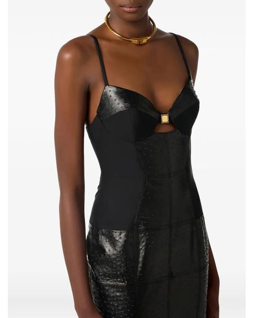 Elisabetta Franchi Black Dress With Ostrich Print