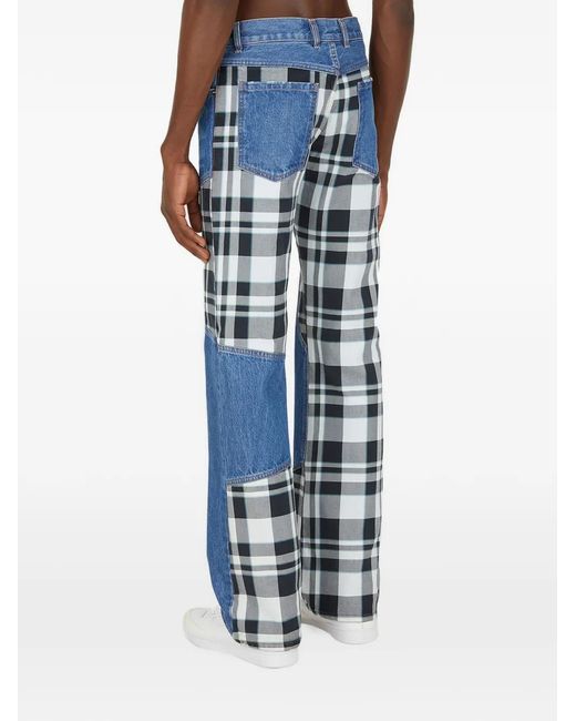 (DI)VISION Blue Checked-Panel Patchwork Jeans