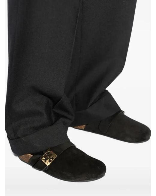 Tory Burch Black Mellow T-Monogram Buckle-Fastening Flat Mules