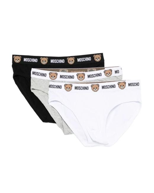 Moschino White Teddy Bear Logo-Waistband Briefs (Set Of Three) for men
