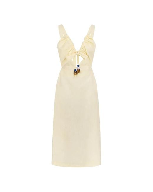 CAYET White Helena Bead-Embellished Cut-Out Midi Dress