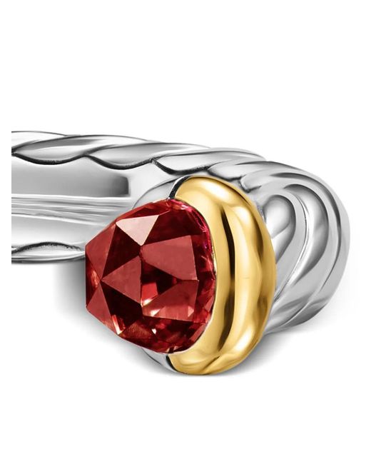 David Yurman White Sterling And 14K Petite Cable Rhodolite Ring
